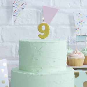 Gold Glitter Birthday Candle - Number 9