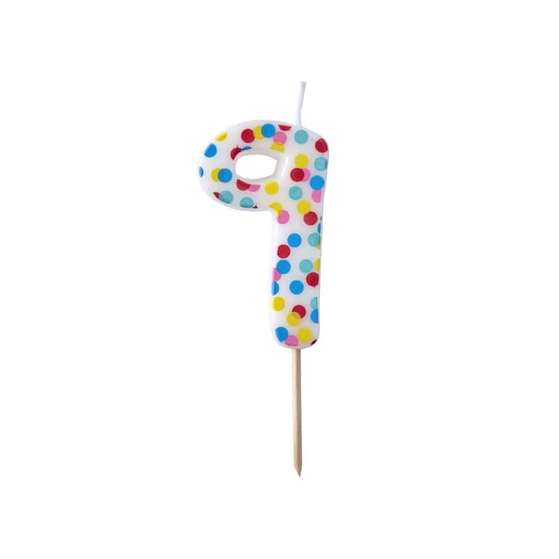 Polka Dot Birthday Candle - Number 9