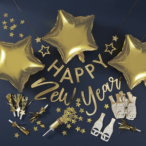 Gold Foiled Happy New Year Party In A Box Decorations - Pop The Bubbly - Ginger Ray