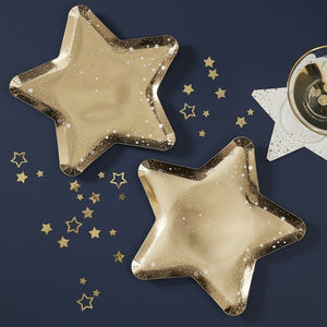 Gold Star Shaped Paper Party Plates - Pop The Bubbly - Ginger Ray