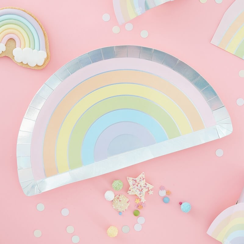 Pastel & Iridescent Rainbow Paper Plates - Pastel Party Range by Ginger Ray