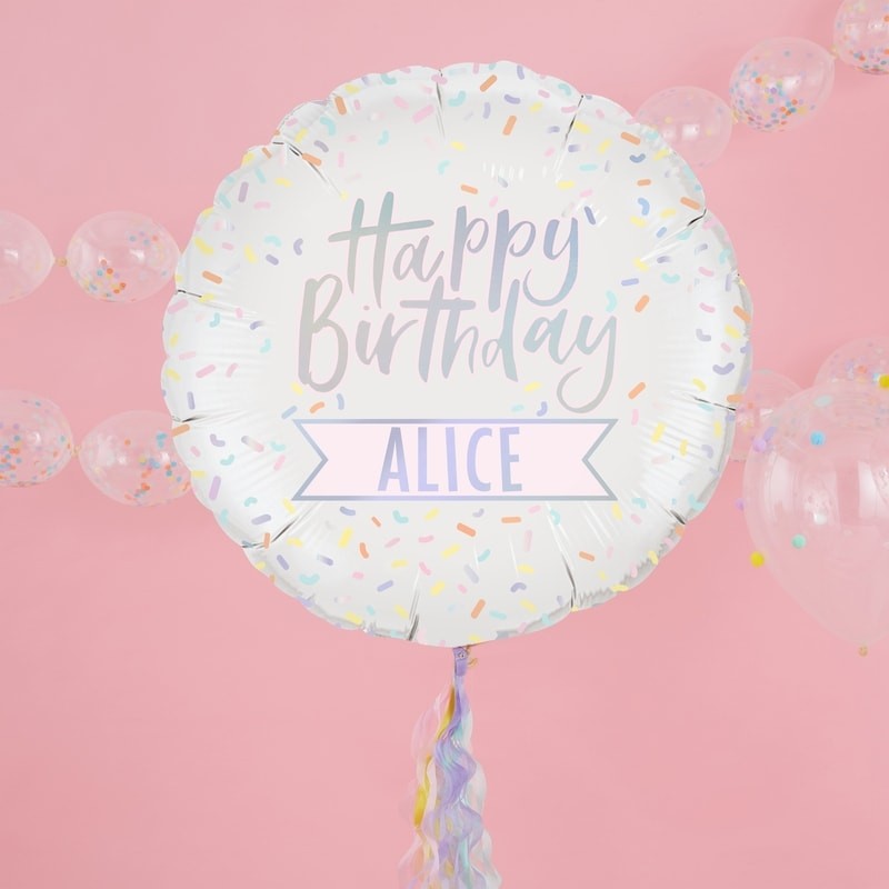 Personalised Iridescent Happy Birthday Foil Balloon - Pastel Party Range by Ginger Ray
