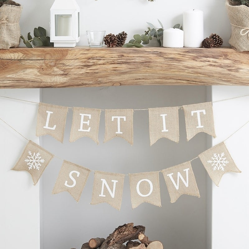 Hessian Burlap Let It Snow Bunting - Rustic Christmas