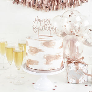 HAPPY BIRTHDAY GLITTER ACRYLIC CAKE TOPPER - ROSE GOLD