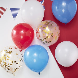 Red White Blue & Gold Confetti Balloons - Party Like Royalty - Ginger Ray