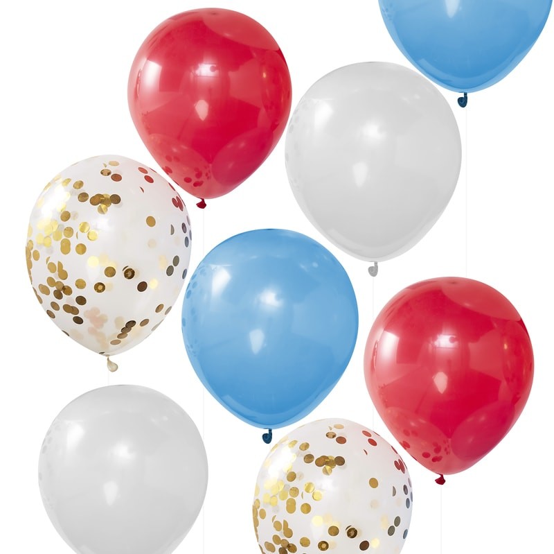Red White Blue & Gold Confetti Balloons - Party Like Royalty - Ginger Ray