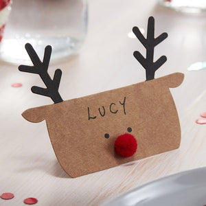 Kraft Reindeer Shaped Christmas Place Cards - Silly Santa -