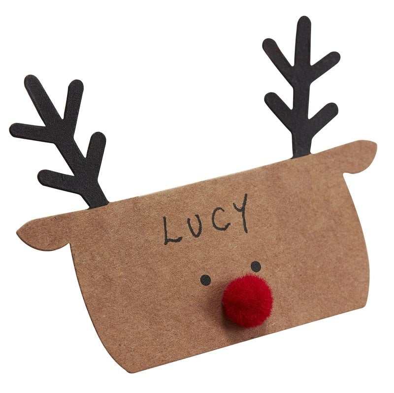 Kraft Reindeer Shaped Christmas Place Cards - Silly Santa -