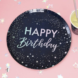 Irridescent Foiled Happy Birthday Paper Plates - Stargazer - Ginger Ray