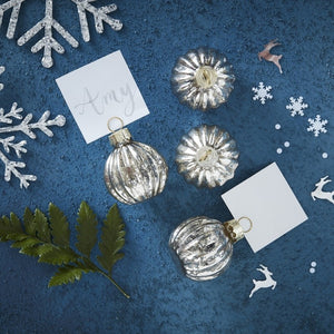 Silver Bauble Place Card Holders - Silver Christmas