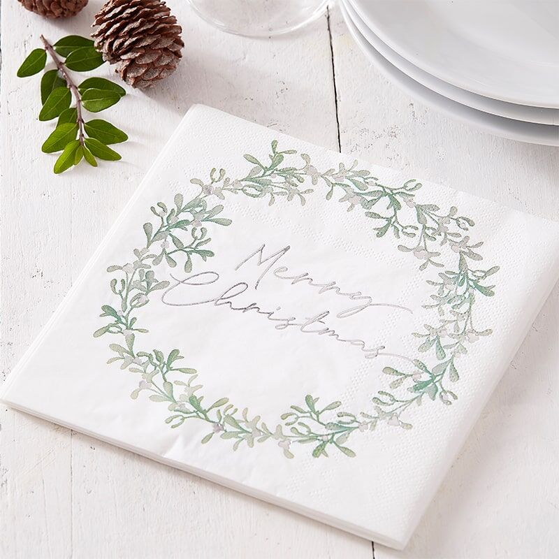 Merry Christmas Misletoe Wreath Christmas Napkins