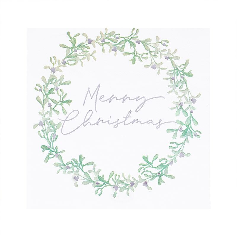 Merry Christmas Misletoe Wreath Christmas Napkins