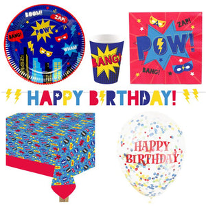 Superhero Birthday Party Tableware Table Supplies Deluxe Party Pack for 8 Guests