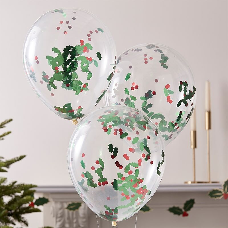 Christmas Holly and Berries Confetti Party Balloons