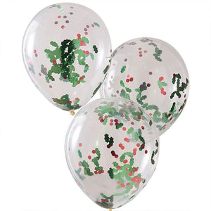 Christmas Holly and Berries Confetti Party Balloons