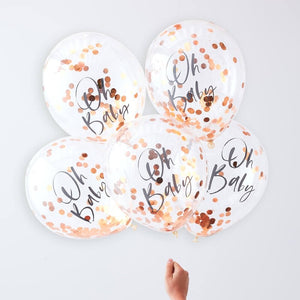 Rose Gold Oh Baby Confetti Balloons - Twinkle Twinkle Range by Ginger Ray