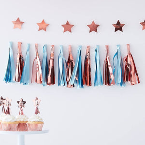 Matte Blue And Rose Gold Tassel Garland - Twinkle Twinkle Range by Ginger Ray