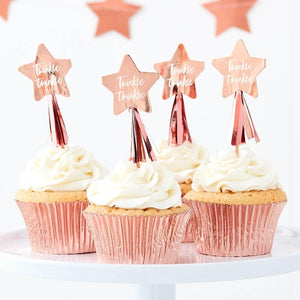 Rose Gold Star Cupcake Toppers With Tassels - Twinkle Twinkle Range by Ginger Ray